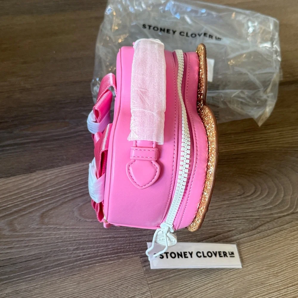 New stoney clover lane pink glitter chenille heart backpack